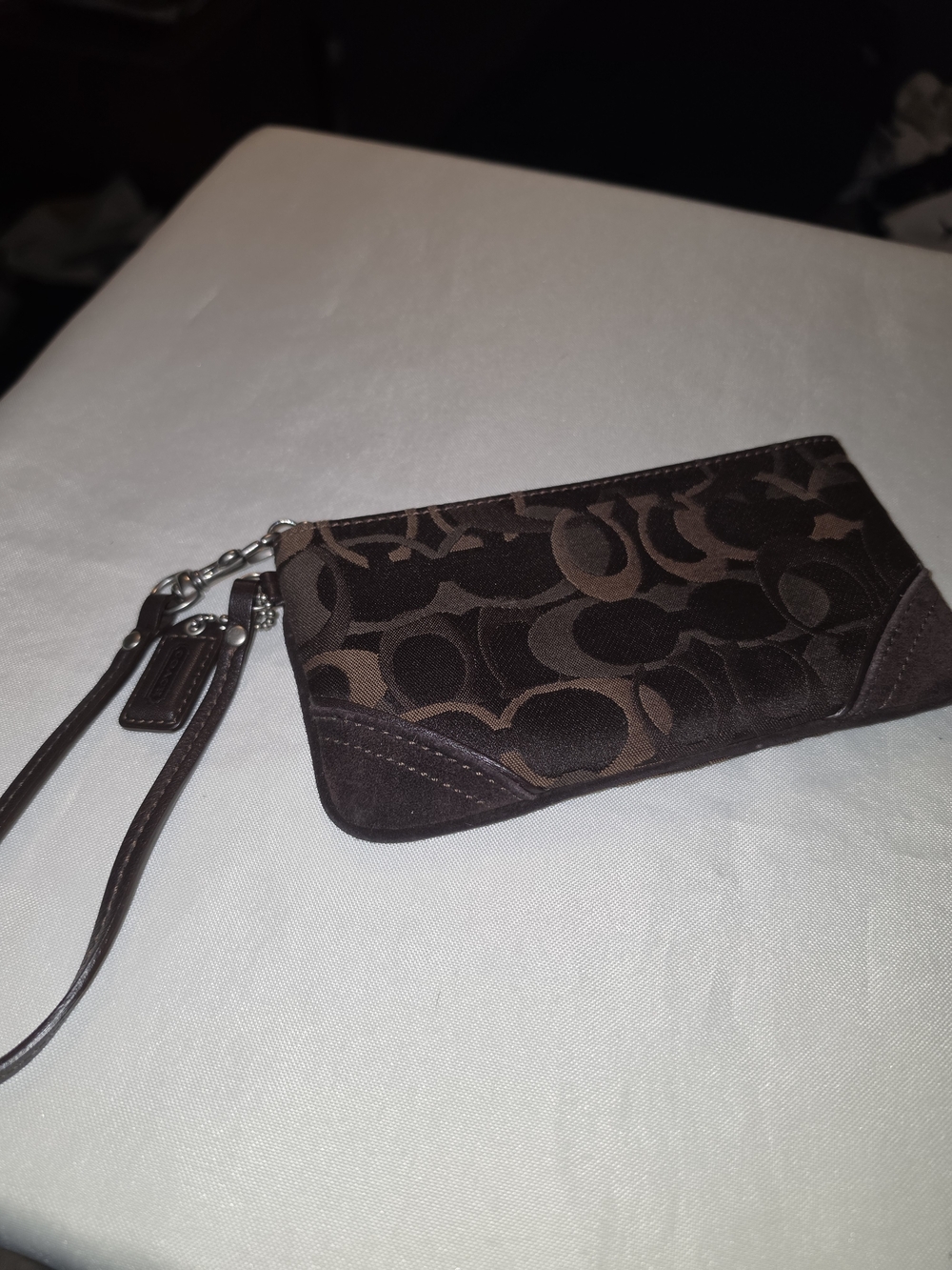 Coach Dark Brown Signature Wristlet Clutch